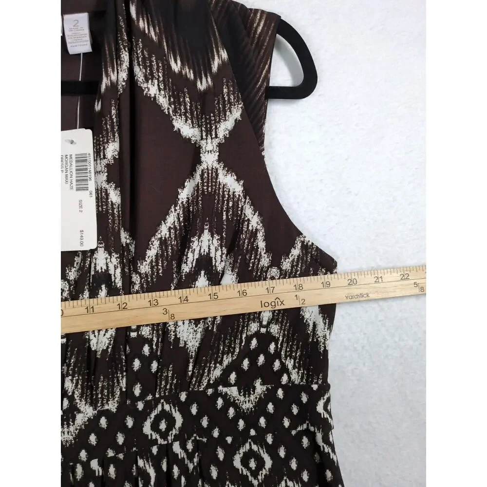 NEW Chico’s Dress Size 2 (US 12) Medallion Haze Morgan Maxi Stretchy Dress Brown - Picture 3 of 10
